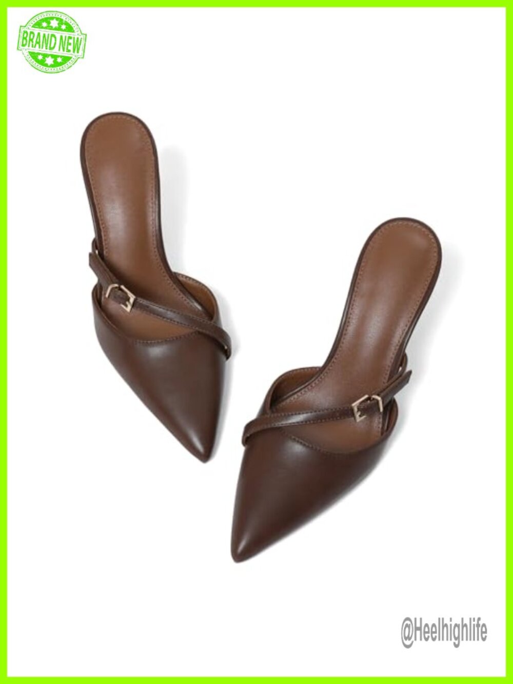 Kitten Heel Mules Pointed Toe Slingback Sandals PU Leather Metal Buckle